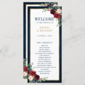 ネイビーブルー赤面ブルゴーニュ金ゴールドジオメトリック結婚ス プログラム (正面/裏面)