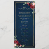 ネイビーブルー赤面ブルゴーニュ金ゴールドジオメトリック結婚ス プログラム (裏面)