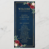 ネイビーブルー赤面ブルゴーニュ金ゴールドジオメトリック結婚ス プログラム (正面)