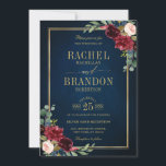 ネイビーブルー赤面ブルゴーニュ金ゴールドジオメトリック結婚ス 招待状<br><div class="desc">ダークネイビーブルーブルゴーニュフローラ幾何学的ダブルサイド結婚式招待状エレガントは、ネイビーブルー、ブルー王室の、ホワイト、赤面、ブルゴーニュ、マルサラバラとセージ緑ユーカリと金ゴールドグリッター幾何学的ニュートラルフレームのブーケを特徴とすエレガントる。カスタマイズに関して連絡は救済私に連絡してくださいもし。または、このデザインを使用して他の製品が必要。</div>
