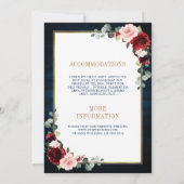 ネイビーブルー赤面ブルゴーニュ金ゴールドジオメト結婚リのイン 招待状 (裏面)