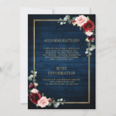 ネイビーブルー赤面ブルゴーニュ金ゴールドジオメト結婚リのイン 招待状 (裏面)