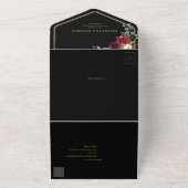 ネイビーブルー赤面ブルゴーニュ金ゴールドジオメト結婚リAl オールインワン招待状 (外側)