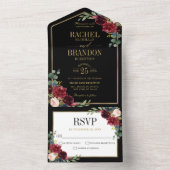 ネイビーブルー赤面ブルゴーニュ金ゴールドジオメト結婚リAl オールインワン招待状 (内側)