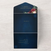 ネイビーブルー赤面ブルゴーニュ金ゴールドボタニッ結婚クス オールインワン招待状 (外側)