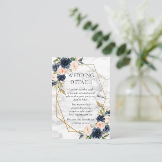 ネイビーブルー赤面マーブルジオメトリックフローラ詳細 エンクロージャーカード (スタンド正面)