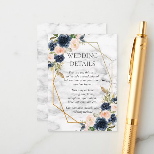 ネイビーブルー赤面マーブルジオメトリックフローラ詳細 エンクロージャーカード (正面/裏面インサイチュ)