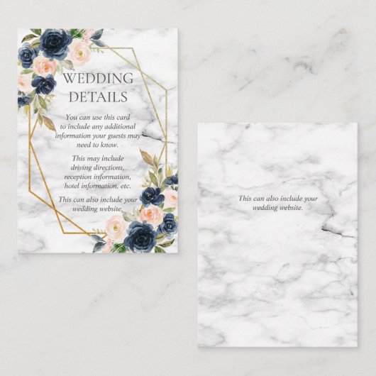 ネイビーブルー赤面マーブルジオメトリックフローラ詳細 エンクロージャーカード (正面/裏面)