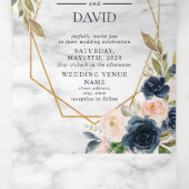 ネイビーブルー赤面マーブルジオメトリックフローラ 三つ折り招待状 (内部中)