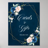 ネイビーブルー赤面幾何学的ウェディングカードとギフト ポスター (正面)