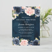 ネイビーブルー赤面水彩フローラブライダルシャワー 招待状 (スタンド正面)