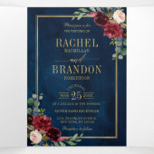 ネイビーブルー赤面水彩金ゴールドジオメトリック結婚ス 三つ折り案内状 (内部中)