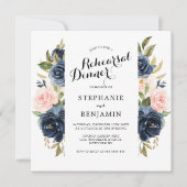 ネイビーブルー赤面水色フローラリハーサルディナー 招待状 (正面)