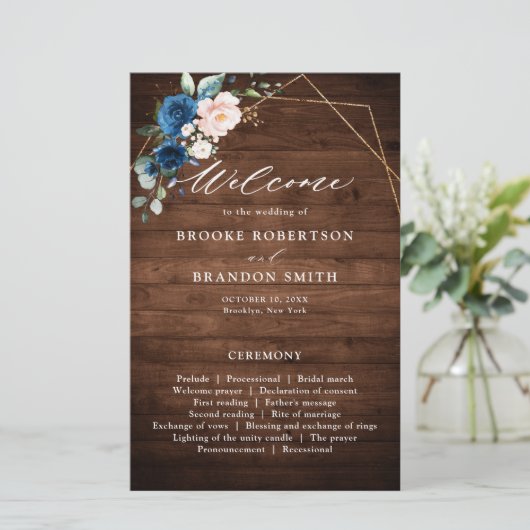 ネイビーブルー赤面素朴ウッド金ゴールド幾何学プログラム (スタンド正面)