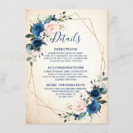 ネイビーブルー赤面素朴フローラジオメト結婚リ エンクロージャーカード