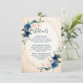 ネイビーブルー赤面素朴フローラジオメト結婚リ エンクロージャーカード (スタンド正面)
