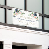 ネイビーブルー赤面結婚フラワーズウェルカムサイン 横断幕 (ビルの外側)