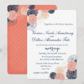 ネイビーブルー赤面結婚式招待状 招待状 (正面/裏面)