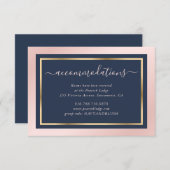 ネイビーブルー赤面金ゴールド結婚ズホテルアコモデーション エンクロージャーカード (正面/裏面)