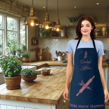 ネイビーブルー転がエプロン付きピンとローズマリー