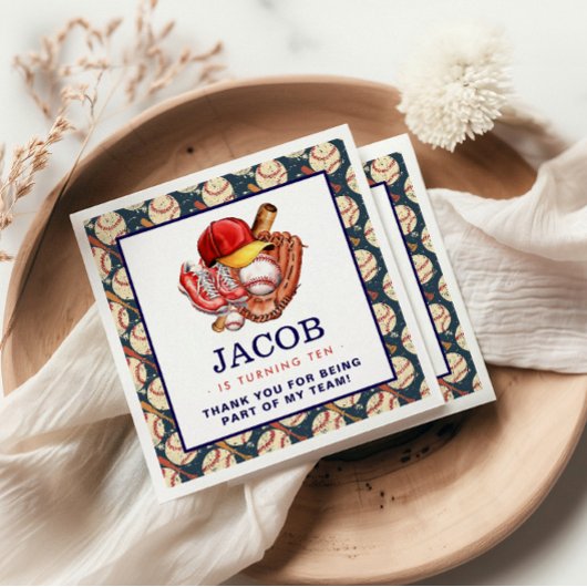 ネイビーブルー野球子供の誕生日パーティー水彩色 スタンダードカクテルナプキン