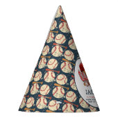 ネイビーブルー野球子供の誕生日パーティー水彩色 パーティーハット (左)