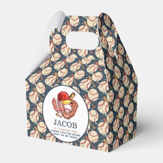 ネイビーブルー野球子供の誕生日パーティー水彩色 フェイバーボックス (正面サイド)