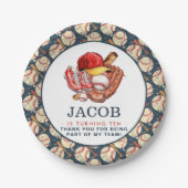 ネイビーブルー野球子供の誕生日パーティー水彩色 ペーパープレート (正面)