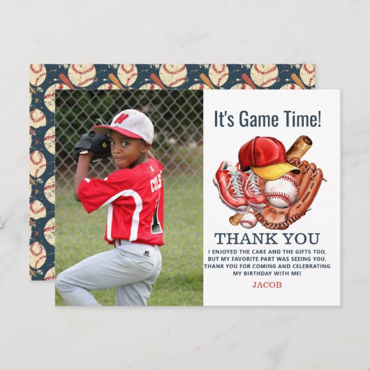 ネイビーブルー野球子供の誕生日パーティー水彩色 ポストカード (正面/裏面)