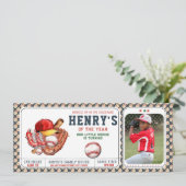 ネイビーブルー野球子供の誕生日パーティー水彩色 招待状 (スタンド正面)