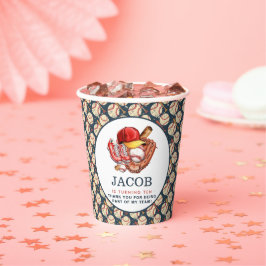 ネイビーブルー野球子供の誕生日パーティー水彩色 紙コップ