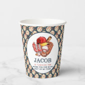 ネイビーブルー野球子供の誕生日パーティー水彩色 紙コップ (裏面)