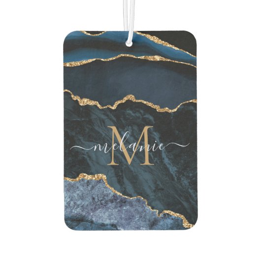 ネイビーブルー金ゴールドあなたの手紙と名前エアフレッシュナー カーエアーフレッシュナー (裏面)