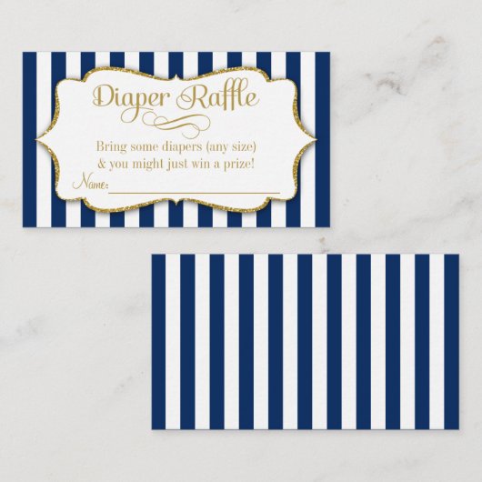 ネイビーブルー金ゴールドおむつラッフルベビーシャワーカード エンクロージャーカード (正面/裏面)