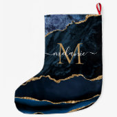 ネイビーブルー金ゴールドお名前レタークリスマスストッキング ラージクリスマスストッキング (裏面)