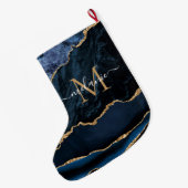 ネイビーブルー金ゴールドお名前レタークリスマスストッキング ラージクリスマスストッキング (裏面 (吊り時))