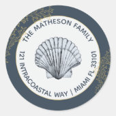 ネイビーブルー金ゴールドとホワイトコースタルシーシェルアドレス ラウンドシール (正面)