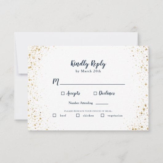 ネイビーブルー金ゴールドと食事の選択ウェディングRSVPカード 出欠カード (裏面)