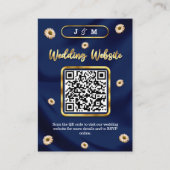 ネイビーブルー金ゴールドアイボリーベージュQRコード結婚のウェブサイト エンクロージャーカード (正面)