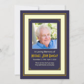 ネイビーブルー金ゴールドアイボリー写真死者発表 招待状 (正面)