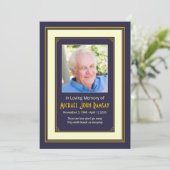 ネイビーブルー金ゴールドアイボリー写真死者発表 招待状 (スタンド正面)