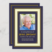 ネイビーブルー金ゴールドアイボリー写真死者発表 招待状 (正面/裏面)