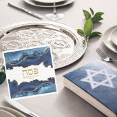 ネイビーブルー金ゴールドアガテマーブルヘブライ人パスーバー スタンダードランチョンナプキン