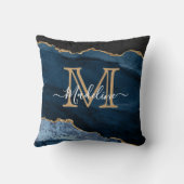 ネイビーブルー金ゴールドアガテモノグラム名スクリプトイニシャル クッション (裏面)