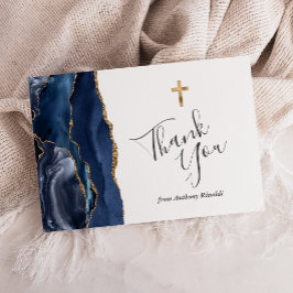 ネイビーブルー金ゴールドアゲイト第一聖餐会 サンキューカード