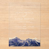 ネイビーブルー金ゴールドアゲエレガントテモダン結婚ト アクリル招待状 (正面)