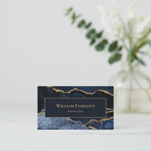 ネイビーブルー金ゴールドアゲテ実在エテートプロフェッショナル 名刺 (スタンド正面)