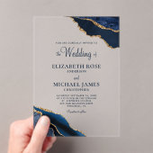 ネイビーブルー金ゴールドアゲートエレガントな結婚式 アクリル招待状 (インサイチュ (ポータブル))