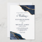 ネイビーブルー金ゴールドアゲートエレガントな結婚式 招待状 (正面)