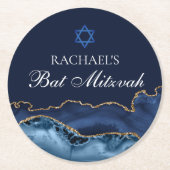 ネイビーブルー金ゴールドアゲートカスタムバルミツワーパーティー ラウンドペーパーコースター (正面)